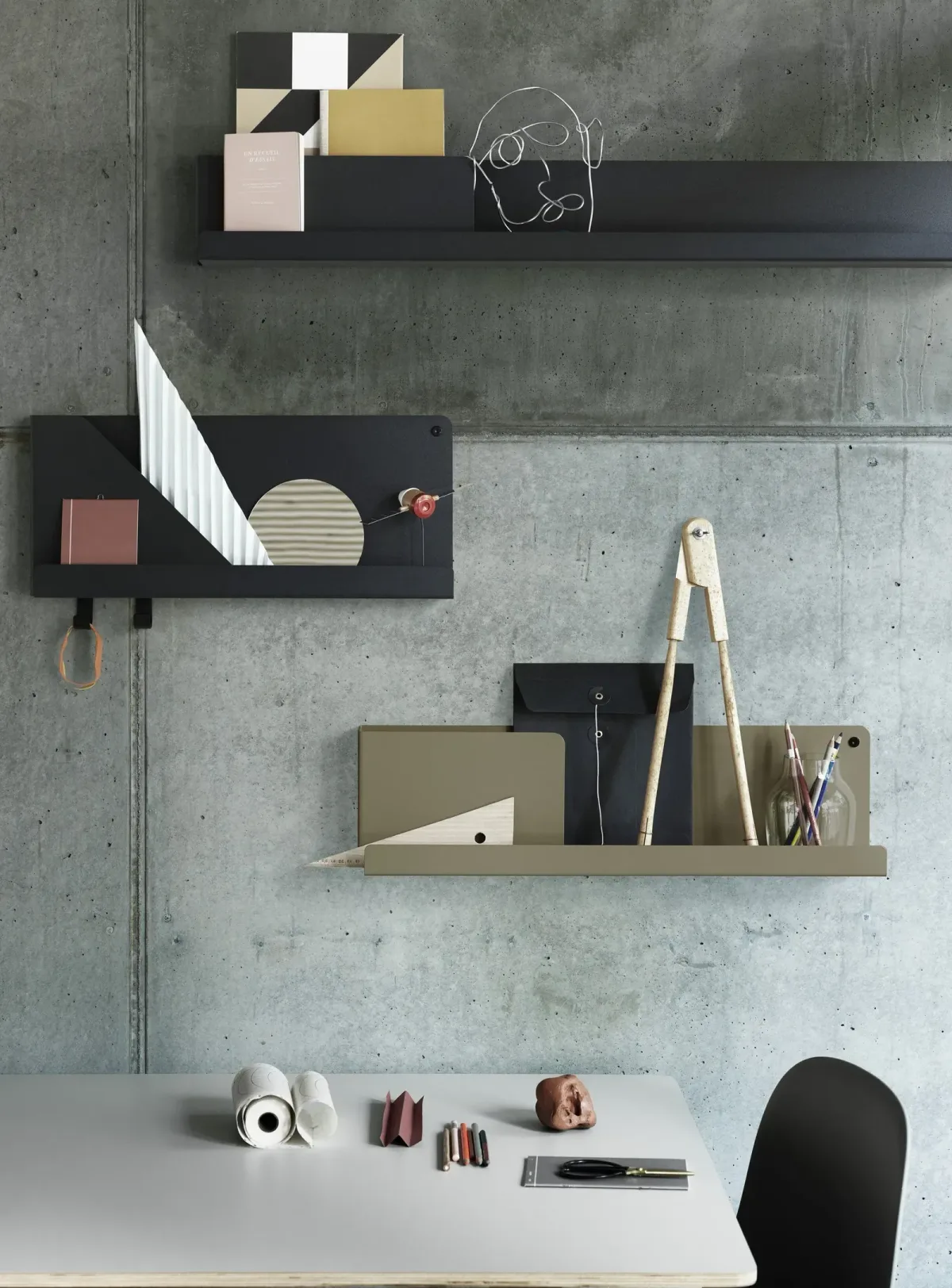 Taupe Trinket Ledge with Hooks